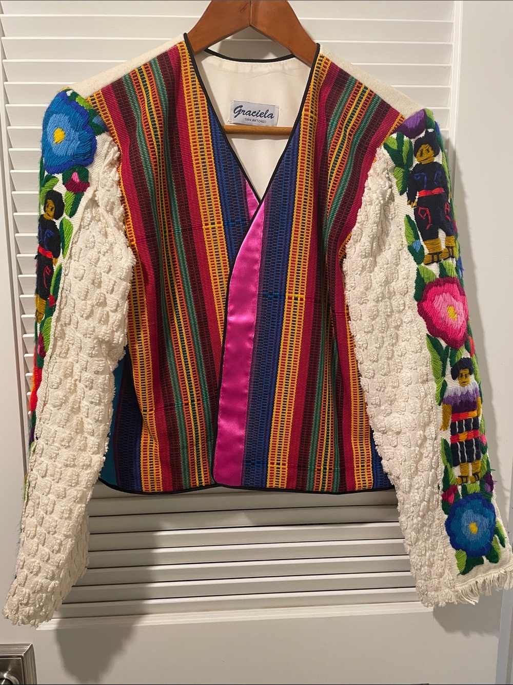 Beautiful!!Women's Multicolor Striped Embroidered Sweater Jacket - Cream Sleeves